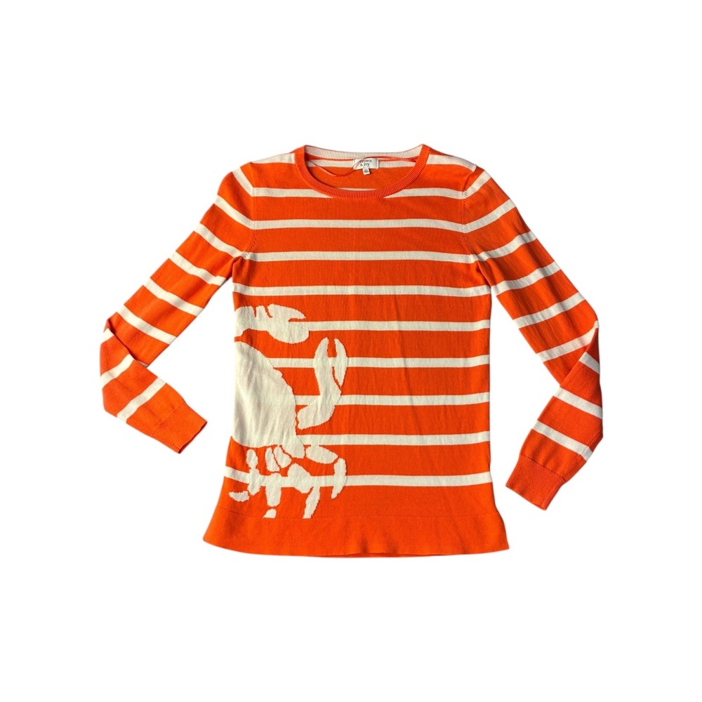 Crown Ivy Orange White‎ Stripe Crab Print Long Sleeve Sweater Top XS